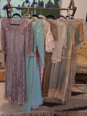 Lot Of 6 Antique Lace Dresses - Lavender, Aqua, Cream & Pink